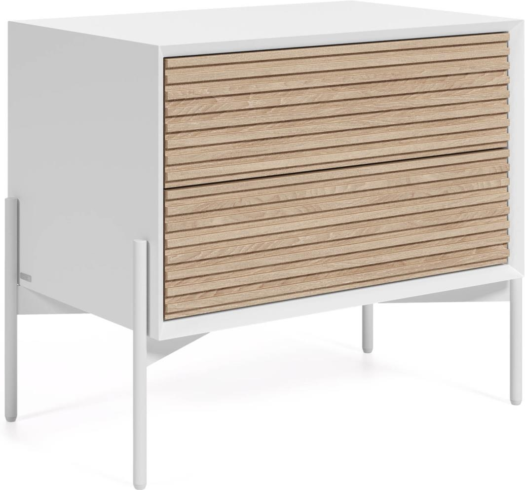 Sengebord Kave Home Marielle 55 40 64 Cm Hvid Natur Med Skuffer