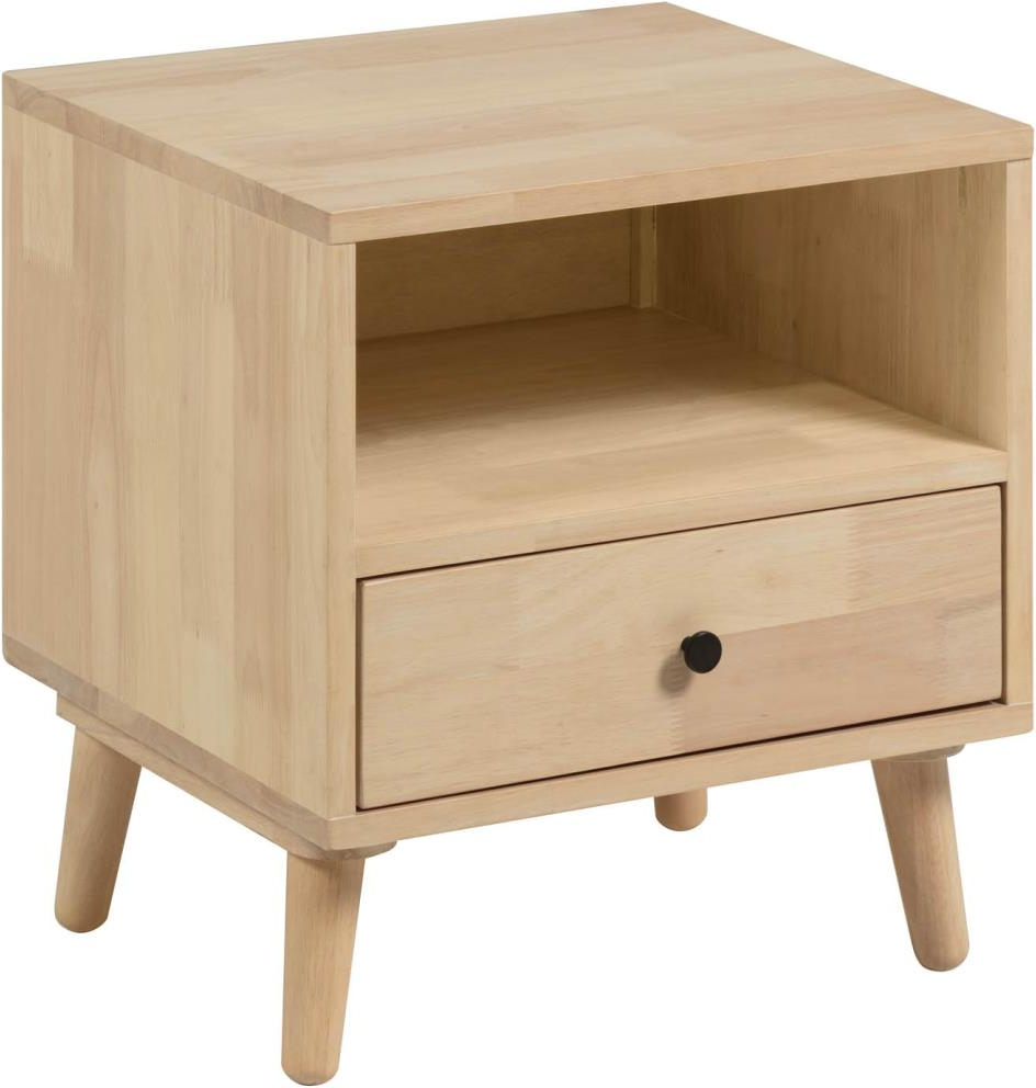 Sengebord Kave Home Wari Natbord Nordisk Design   Lyst Gummitræ Med Skuffe   Hylde 54x45x50 Cm