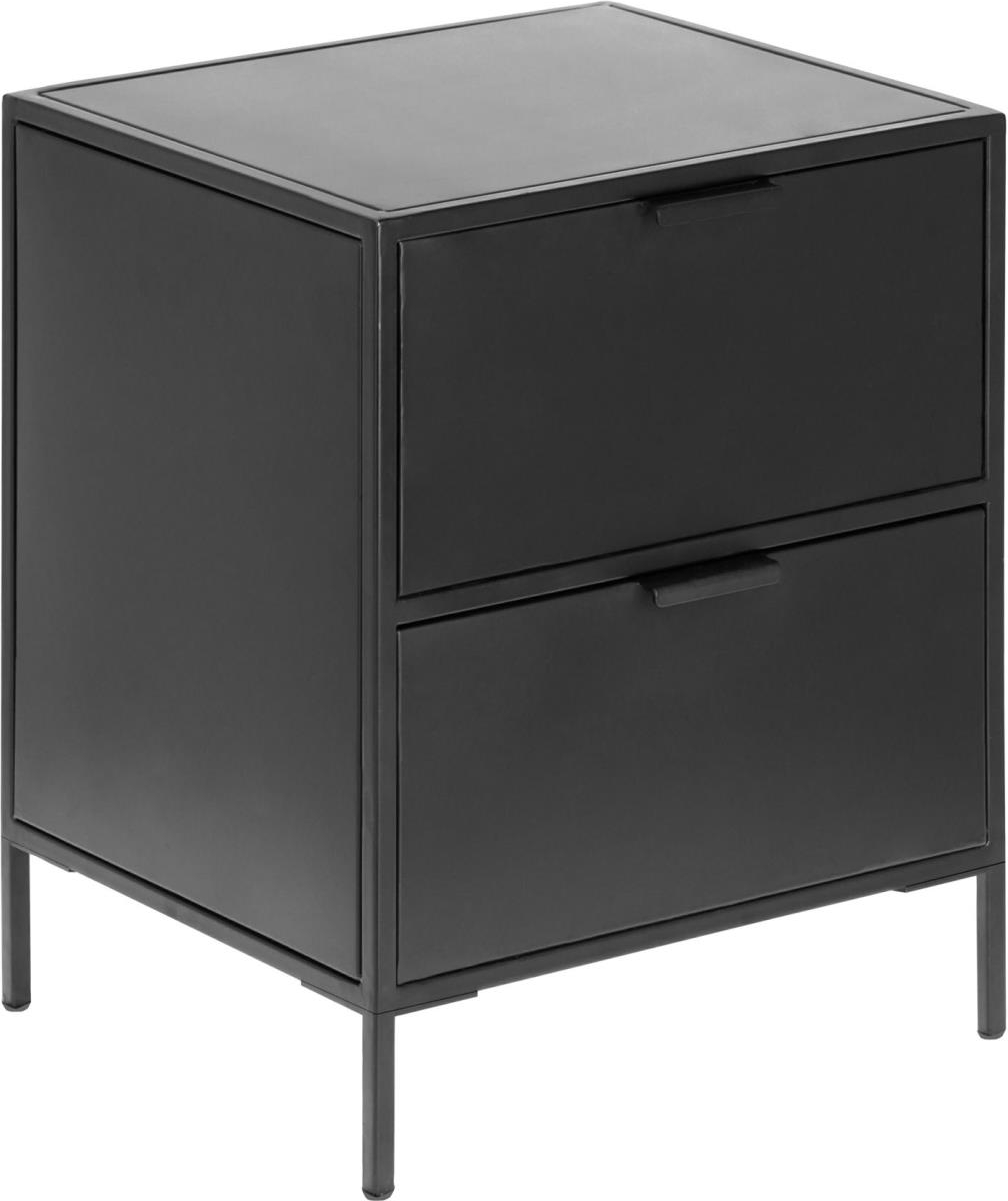 Sengebord Natbord Kave Home Shantay   Sort Pulverlakeret Stål Med   Skuffer 50x35x40 Cm Industri Nordisk