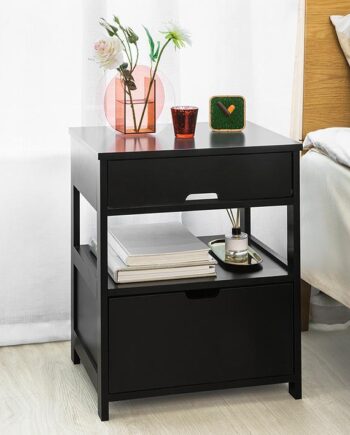 Sengebord   Sidebord Med Skuffe  45   55   38 Cm  Sort