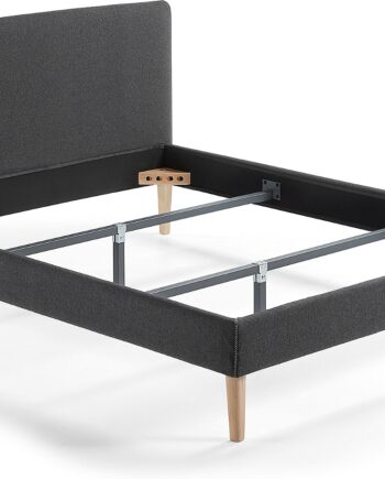 Sengeramme Dobbeltseng Kave Home Dyla Sort Stof 150ã 190 Cm Nordisk Moderne