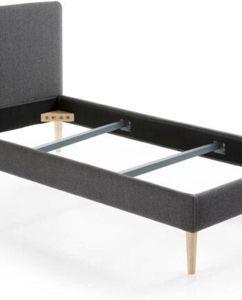 Sengeramme Til Enkeltseng Kave Home Dyla Sort Stof 90x190 Cm Med Polstret Hovedgavl