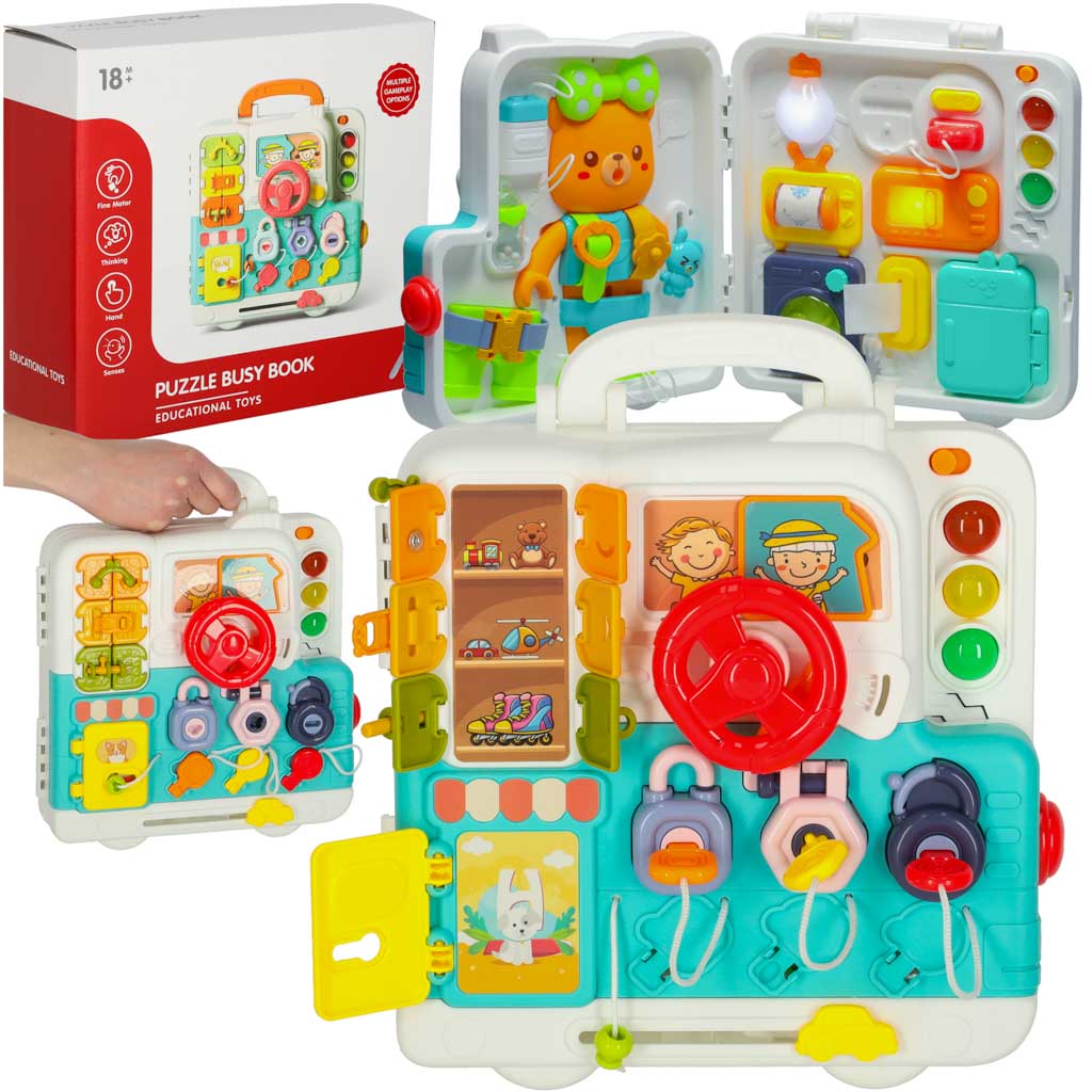 Sensorisk Montessori Manipulationsbræt Montessori Etui Knopper Bamse Lys Lyd