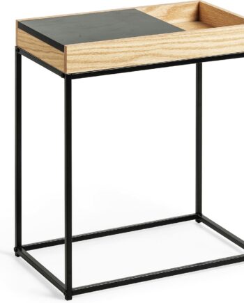 Sidebord Kave Home Detail   Nordisk Moderne Hjørnebord   Egetræ Og Sort Metal H55xb30xl50 Cm Natur Sort