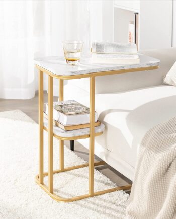 Sidebord Med Guldfarvet Stel Og Bordplade   Marmor-look