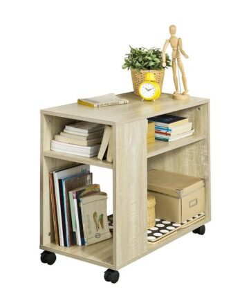 Sidebord Med Hjul  70x35x61 Cm  Naturfarvet