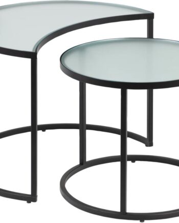 Sidebord Småbord Kave Home Bast Industrielt Design   Sort Pulverlakeret Stål Og Hærdet Glas