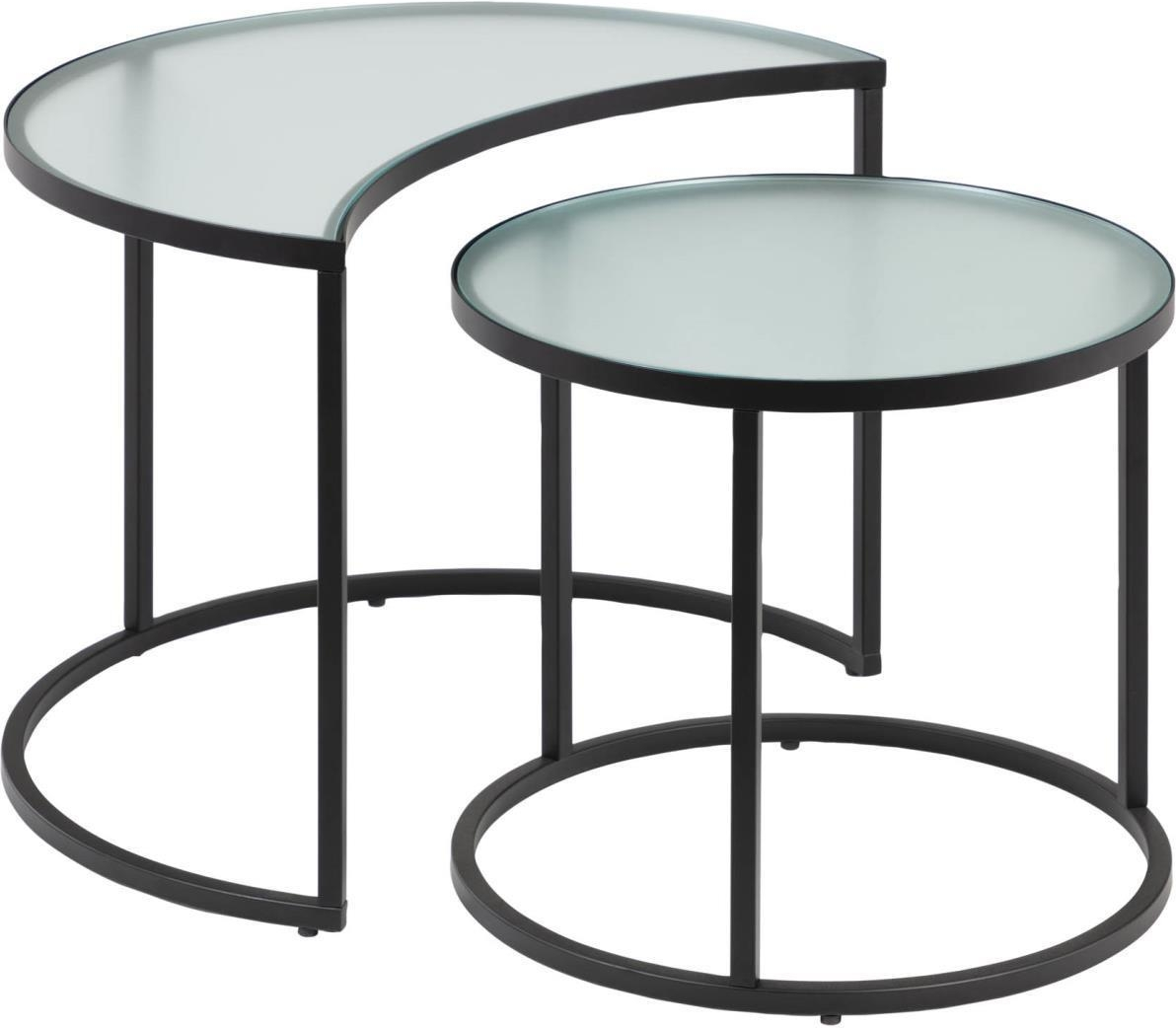 Sidebord Småbord Kave Home Bast Industrielt Design   Sort Pulverlakeret Stål Og Hærdet Glas