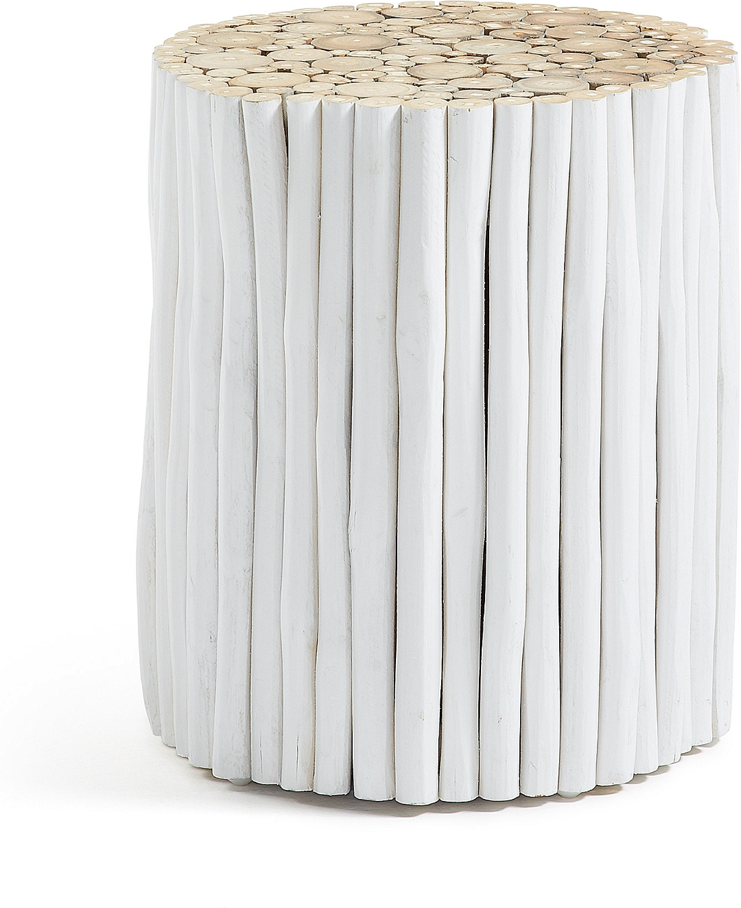 Sidebord  Småbord Kave Home Filip Massiv Teaktræ Hvid Natur 35x35x40 Cm Rustik Kolonial