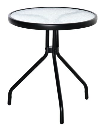 Sidebord Til Haven  Vejrbestandigt Havebord Med Glasbordplade  Balkonbord Af Metal ø50x55h Cm