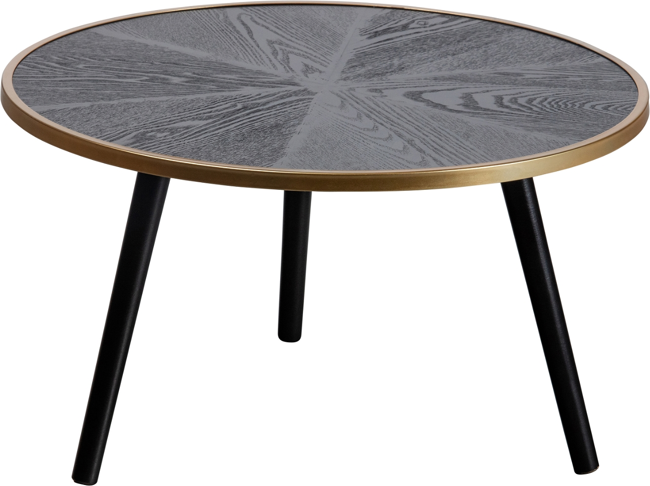 Sidebord Woood Binck   Sort Rundt Småbord Med Træbordplade Og Guldkant ø60 Cm H33 Cm