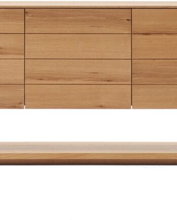 Skænk Kave Home Alguema   Moderne Nordisk Natur Mdf Med Egetræsfiner  Tre Skabe Med Push Open Og Blød Lukning  151x40x74 Cm