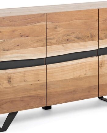 Skænk Kave Home Uxia   Massivt Akacietræ Og Sort Metal   Rustik Industriel Sideboard 148ã 43ã 85 Cm