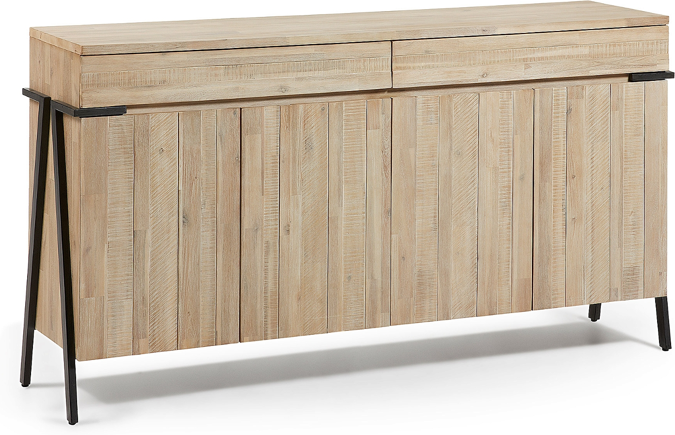 Skænk Sideboard Kave Home Thinh Massivt Akacietræ Natur Sort 184x45x98 Cm