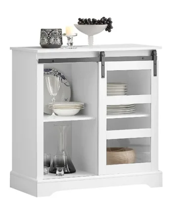 Skænk   Vitrineskab  80   39   82 Cm  Hvid Med Skydedøre   Glas