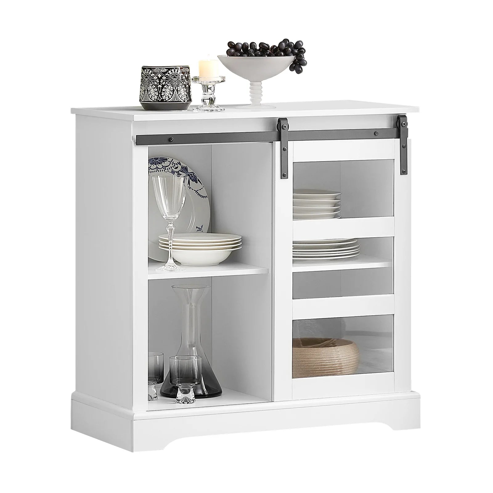 Skænk   Vitrineskab  80   39   82 Cm  Hvid Med Skydedøre   Glas