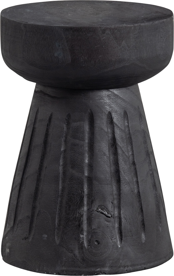 Skammel Pouf Woood Borre   Kejsertræ  Sort H40 ø28 Cm