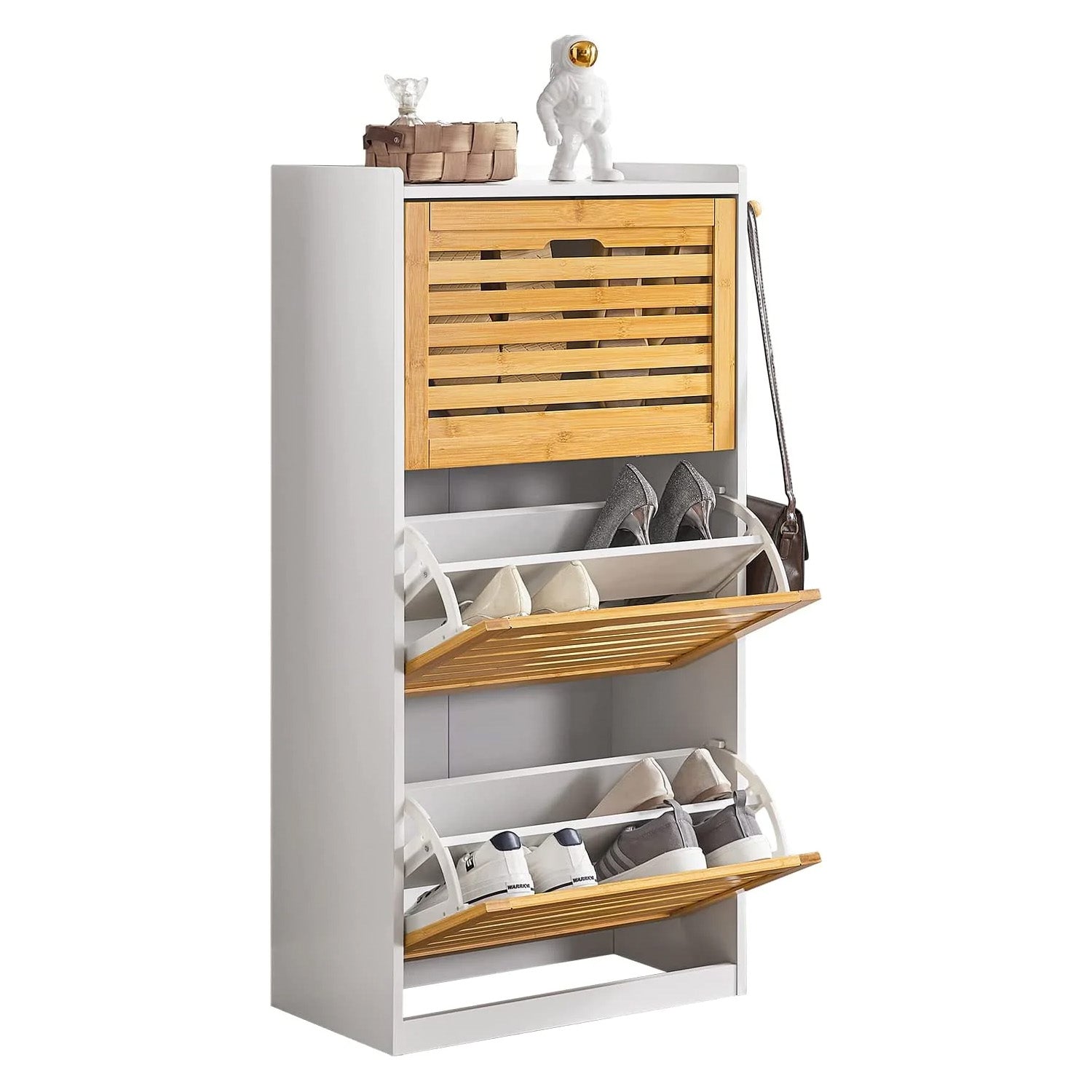 Skoskab   Skandinavisk Design  30   112   55 Cm  Hvid Og Naturfarvet