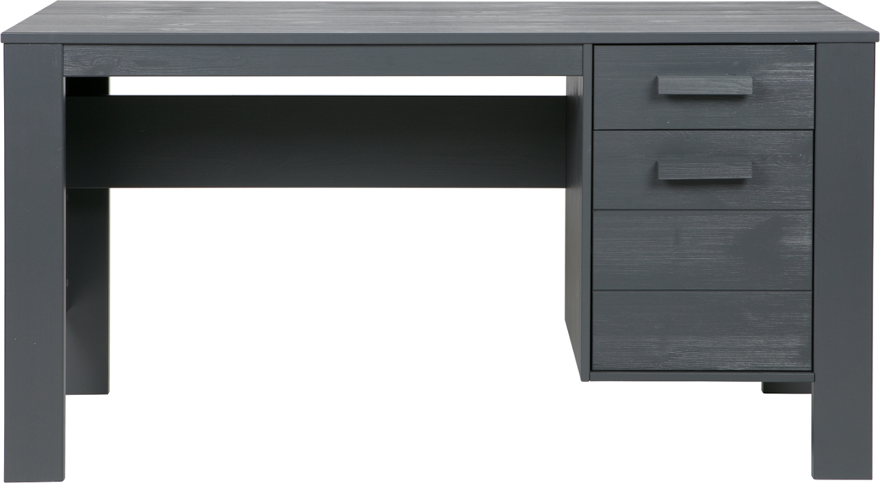 Skrivebord Woood Dennis 141x59 Cm Mørkegrå Børstet Fsc-fyrretræ Med Skuffe Og Skab