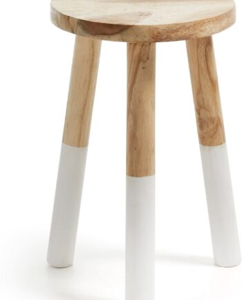 Småbord Kave Home Brocsy   Massiv Munggurtræ Med Hvid Benfinish   Hjørnebord Sidebord Skammel 30x30x44 Cm