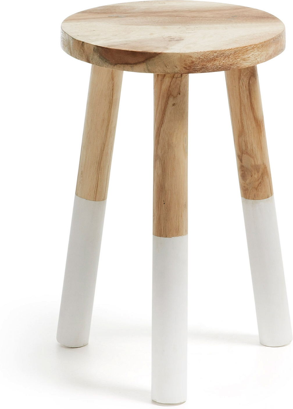 Småbord Kave Home Brocsy   Massiv Munggurtræ Med Hvid Benfinish   Hjørnebord Sidebord Skammel 30x30x44 Cm