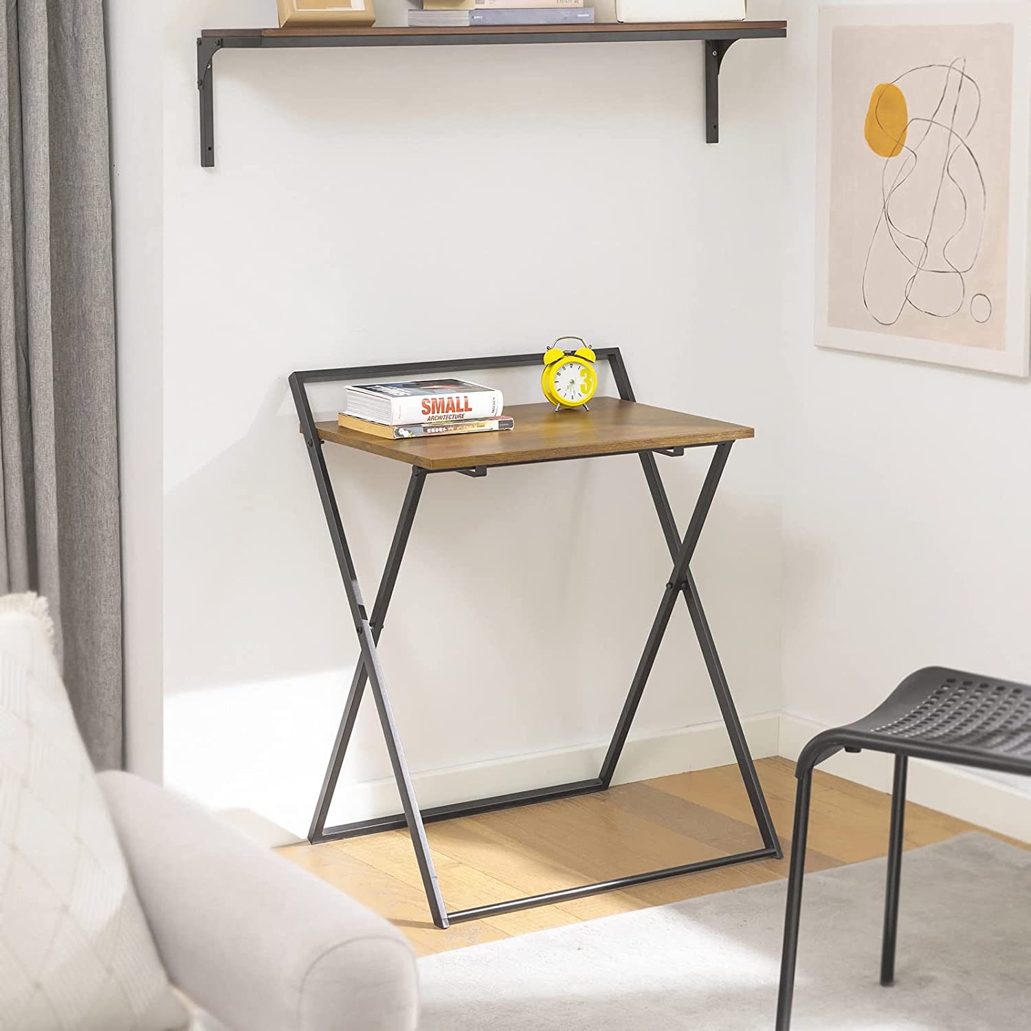 Smart Foldebord   Skrivebord Til Små Rum  63   45   77 Cm  Brun