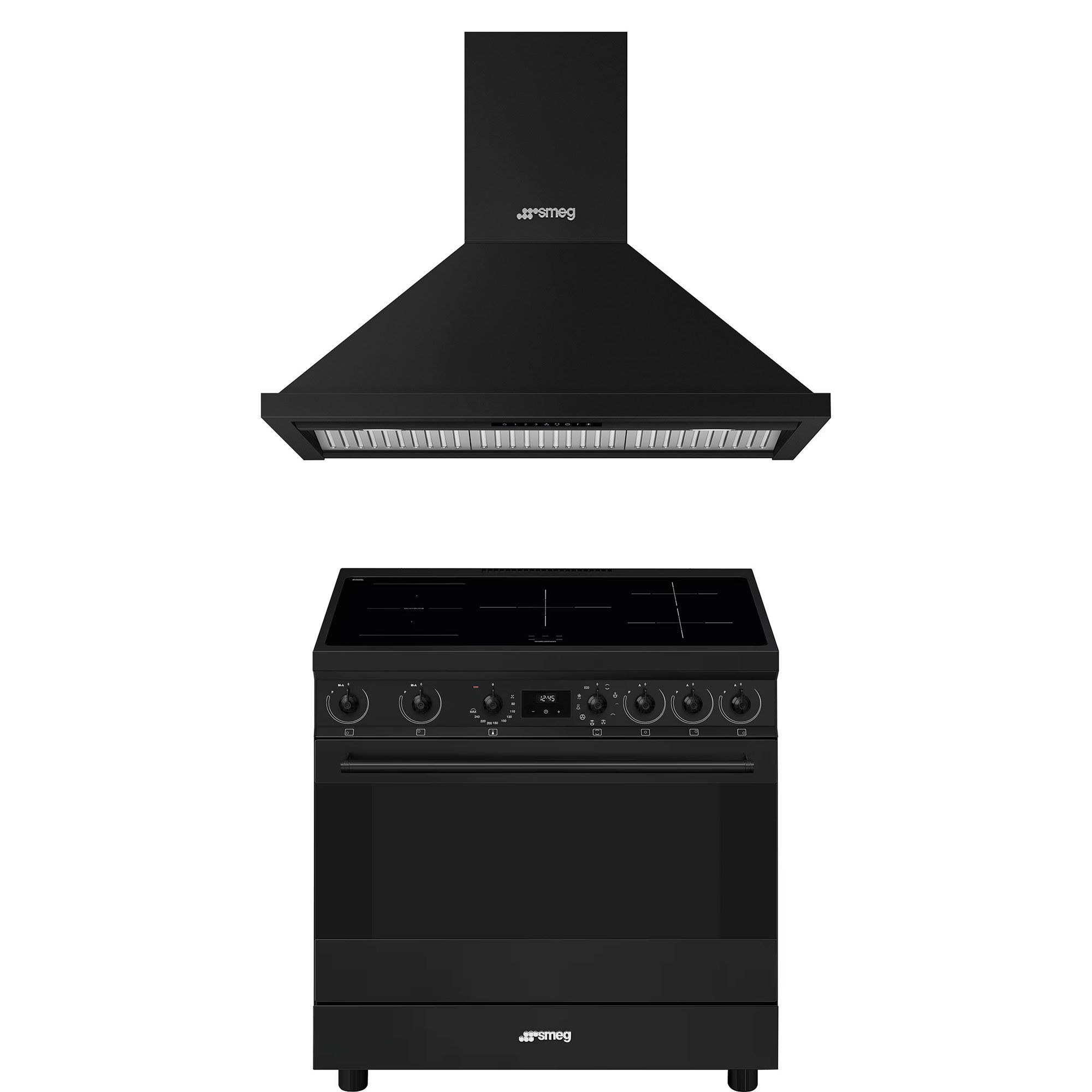 Smeg Classic Induktionskomfur Med Emhætte 90 Cm  Mat Sort