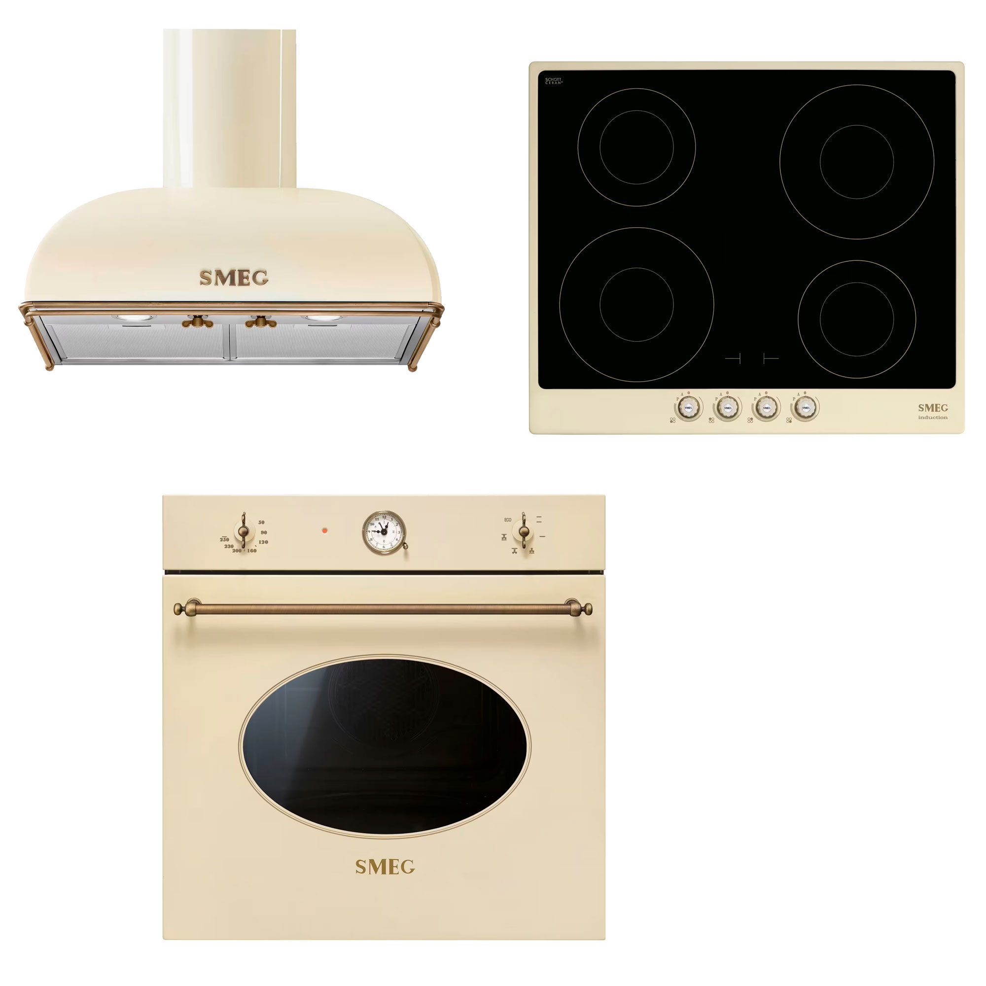 Smeg Colonial Indbygningsovn   Induktionskogeplade   Emhætte  Creme