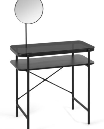 Sminkebord Makeup-bord Kave Home Galatia Sort Stål Og Glas Med Roterende Spejl Og Justerbare Ben  Industrielt Moderne Design  80x44 5x130 Cm