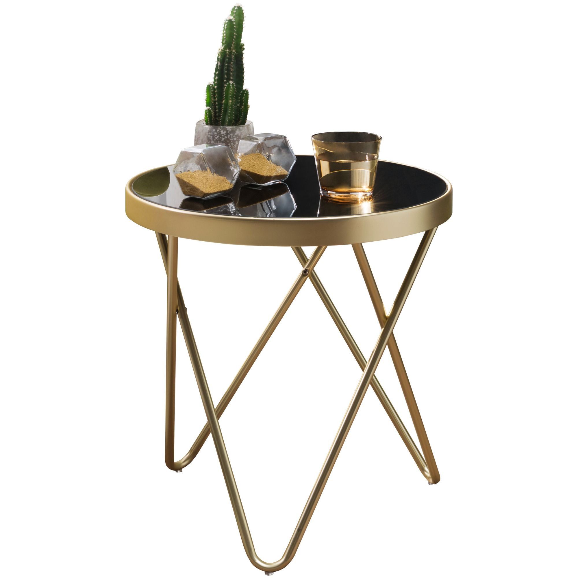 Smukt Sofabord Sidebord Med Sort Glasbordplade 42 Cm