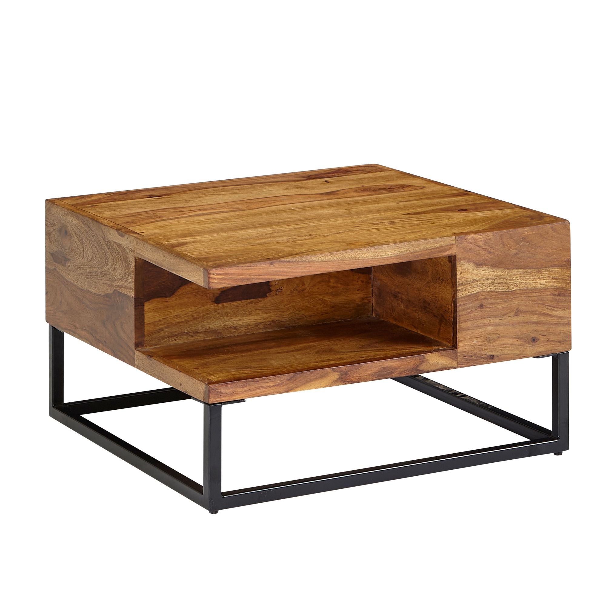 Sofabord   Massivt Træ Og Metal  Inudstrielt Look  60x60x34 5cm  Brun