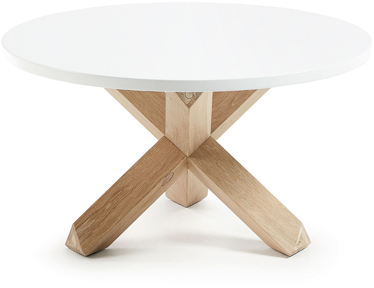 Sofabord   Kaffebord Kave Home Lotus Rund ø65 Cm Mat Hvid Mdf Egetræsben Nordisk Moderne