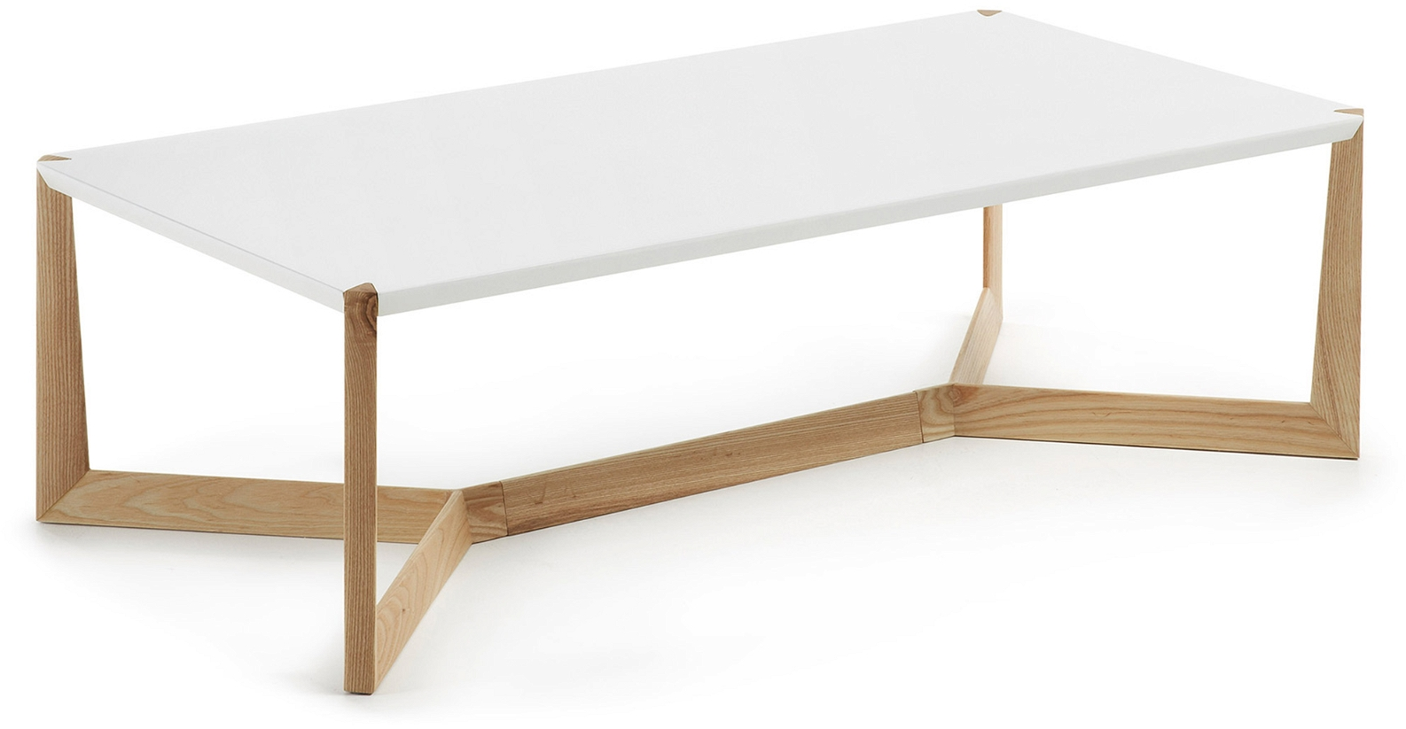 Sofabord Kaffebord Kave Home Quatro Hvidlakeret Mdf Asketræsfødder Natur 120x60 Cm