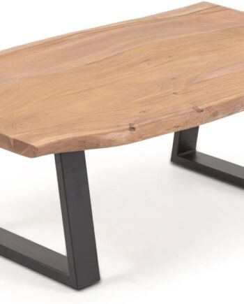 Sofabord Kave Home Alaia   Kaffebord Rustikt Massiv Akacietræ   Sort Metalstel 115x65x40 Cm