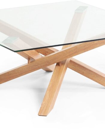 Sofabord Loungebord Kave Home Kamido 90x90x38 Cm Hærdet Glas Og Stål Natur Klar