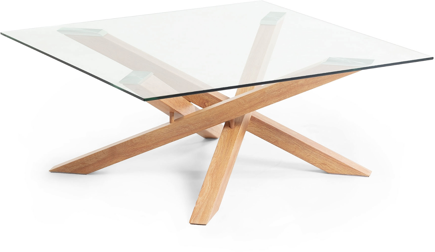 Sofabord Loungebord Kave Home Kamido 90x90x38 Cm Hærdet Glas Og Stål Natur Klar