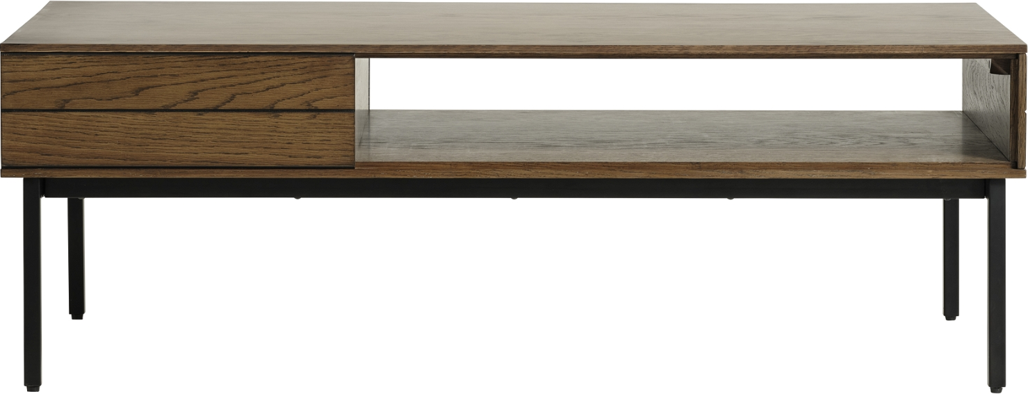 Sofabord Nordique Design Modica  Røgede Egetræ   Sorte Metalben  Push-open Skuffer  120ã 62 Cm