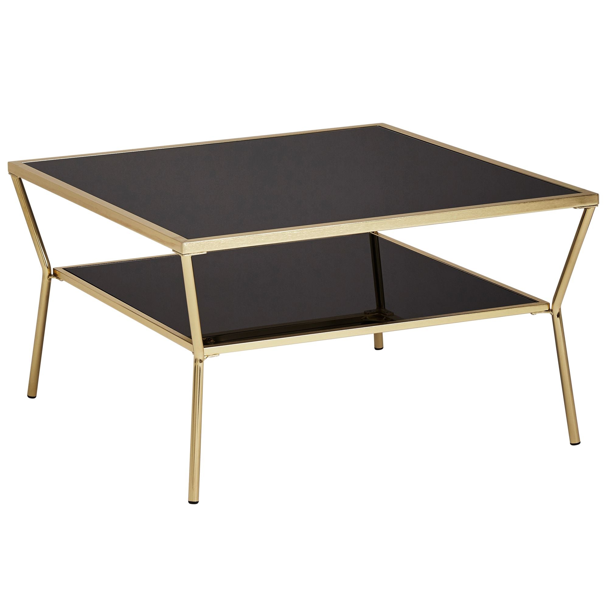 Sort Glas Sofabord Med Guld  70   40   70 Cm