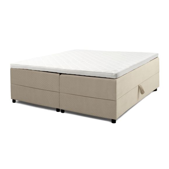 Space Dreams Sengebund Opbevaring Topmadras Beige Velour Og Sort Træ 200x160