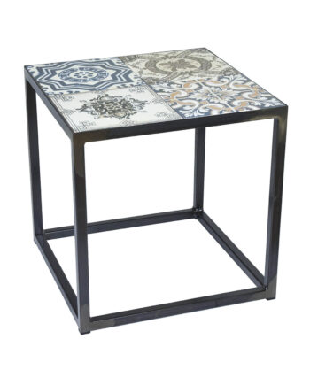 Spinder Design Kvadratisk Ibiza Blacksmith Hjørnebord Multifarvet Keramik Og Stål  40x40