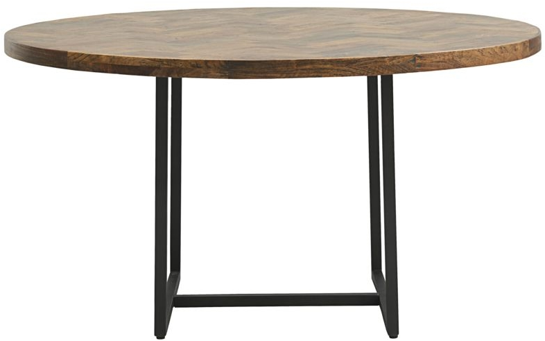 Spisebord House Doctor Kant Rund ø160 Cm Mangotræ Sildebensdesign Sort Stålramme