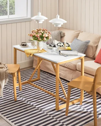 Spisebord   Skandinavisk Stil  120   60   75 Cm  Hvid Mdf Og Bambus