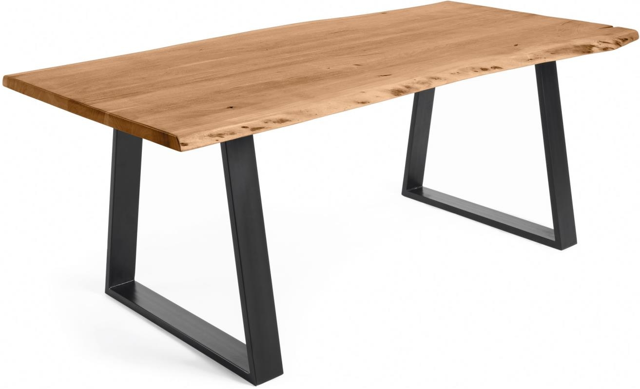 Spisebord Kave Home Alaia   Massivt Akacietræ Med Sort Pulverlakerede Stålben L180xb90xh77 Cm Rustik Industriel