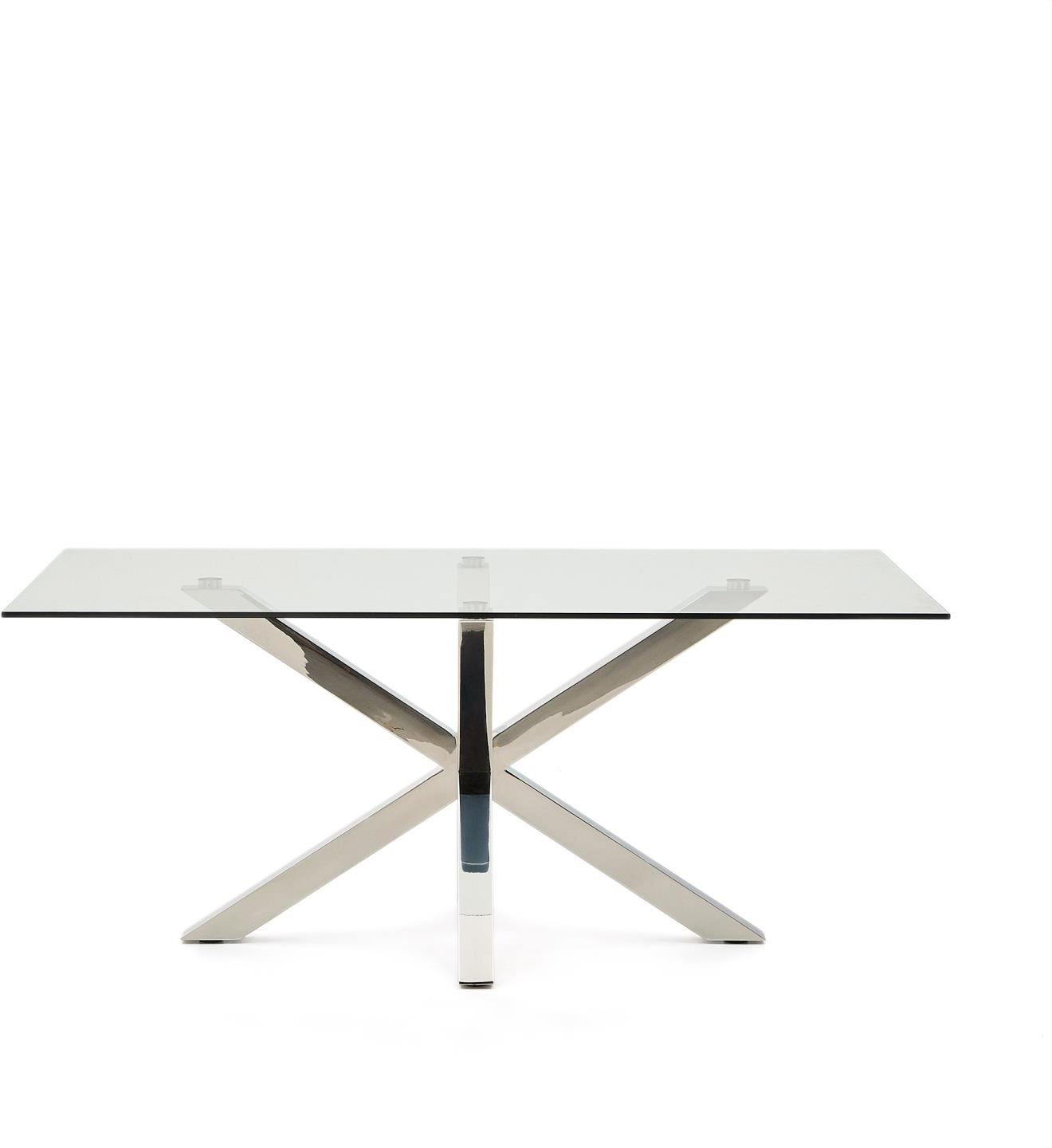 Spisebord Kave Home Argo   Hærdet Glas Og Rustfrit Stål Klar Sølv 180   100 Cm