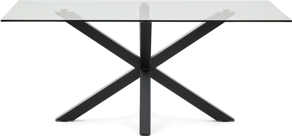 Spisebord Kave Home Argo 180x100 Cm   Klart Hærdet Glas Og Sort Pulverlakeret Stål Til   Personer