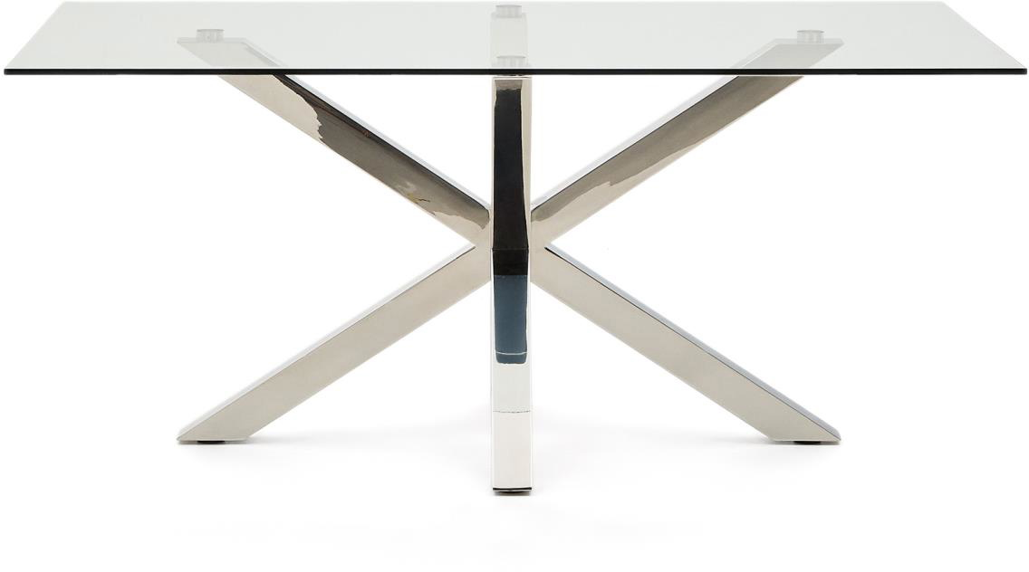Spisebord Kave Home Argo 160x90x75 Cm Hærdet Glas Bordplade   Rustfrit Stålstel Inkl  Justerbare Fødder Moderne Klart Sølv