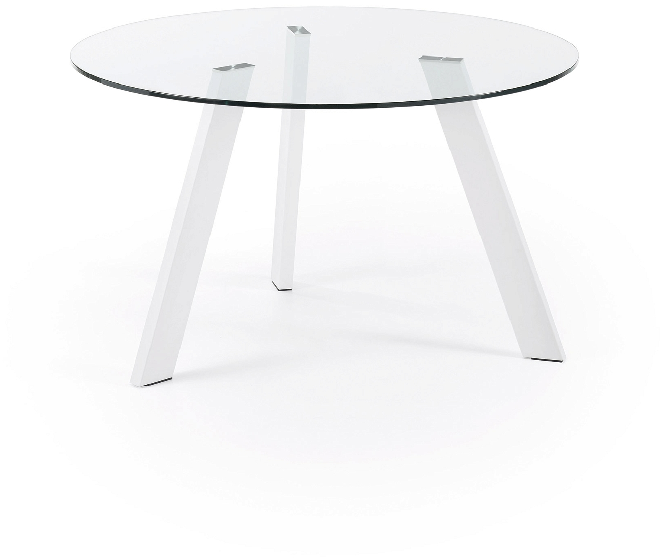 Spisebord Kave Home Carib ø130   H75 Cm Klar Hærdet Glas Med Hvide Matte Stålben