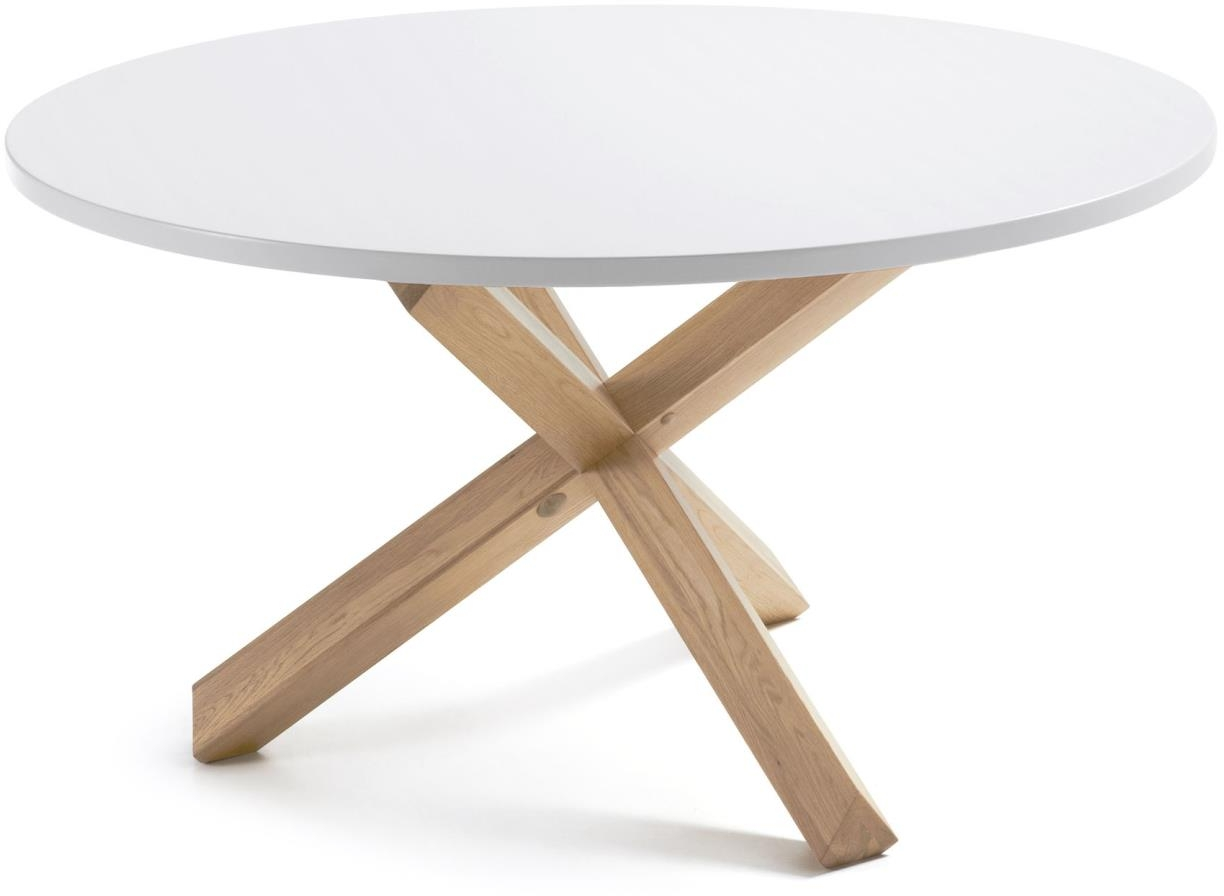Spisebord Kave Home Lotus ø120 Cm   Rundt Nordisk Mdf-bord Med Hvid Mat Lak Og Vokset Egetræsfinerben
