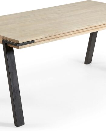 Spisebord Kave Home Thinh   Massivt Akacietræ Med Sortmalede Stålben 160x90x75 Cm Industrielt Rustikt