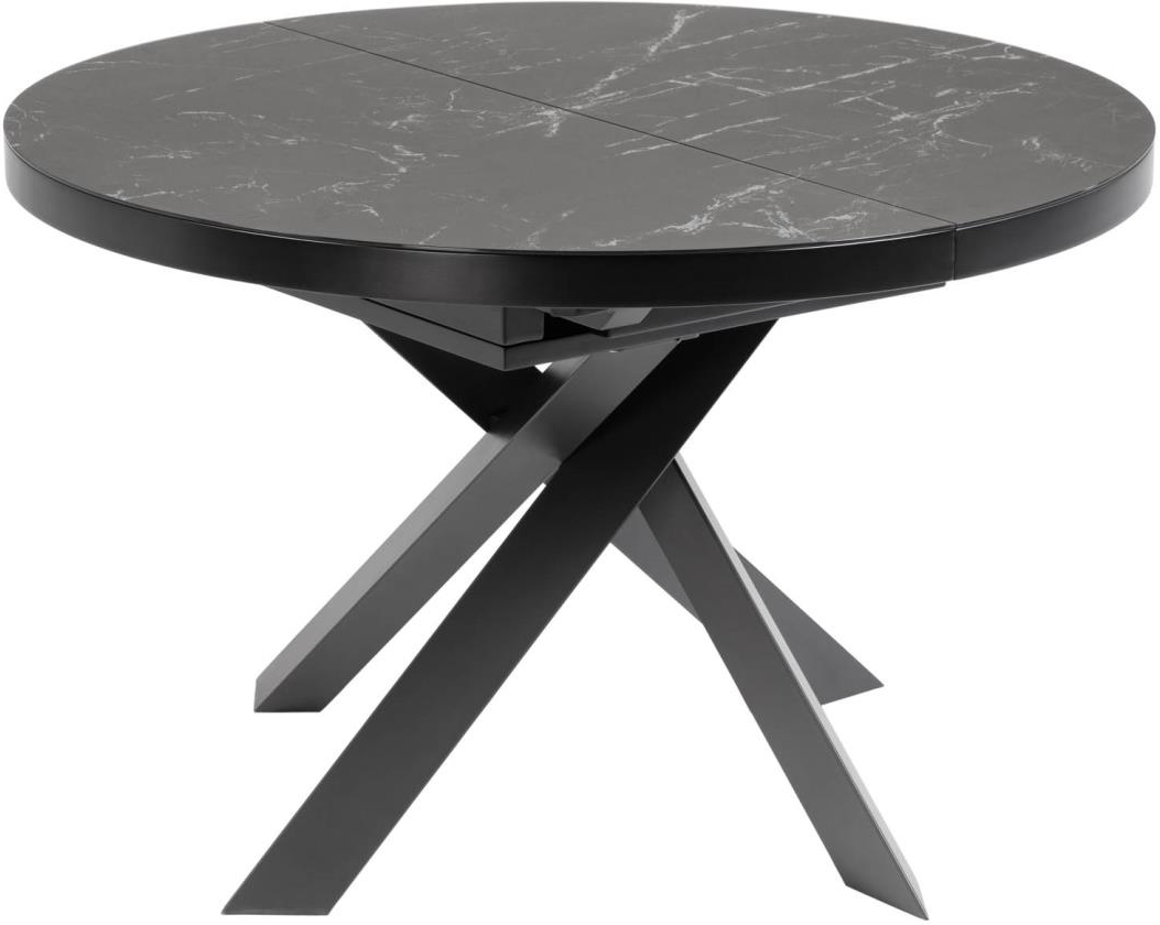 Spisebord Med Porcelænstop Og Butterfly-udtræk Kave Home Vashti Sort Grå H76xb120xl160 Cm